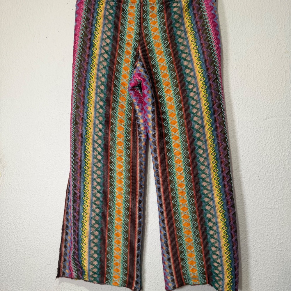 Becca by Rebecca Virtue Boho Festival Knit Pants Side Slit Colorful S/P Striped - Picture 9 of 9